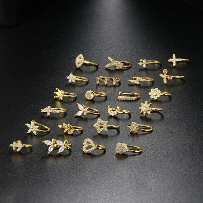 Falsk Piercing Clip Nässmycke - Trendigt Kroppssmycke för Kvinnor - 1 Styck Örclip med Hjärtan, Stjärnor, Blommor och Fjärilar