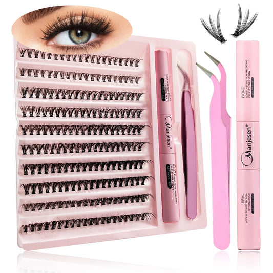 DIY Ögonfransförlängningskit - 200 PCS Klusterfransar med Lim och Förseglingsverktyg för perfekt Ögonmakeup