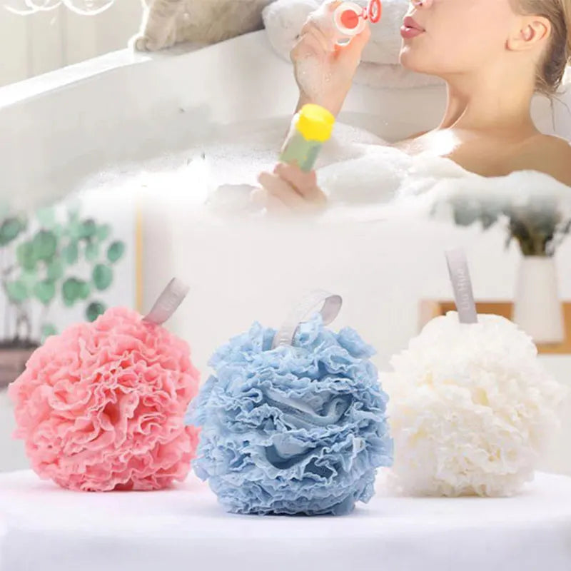 Mjuk Badskrubb med Blomformad Bubbelpuff - Avkopplande Duschsvamp och Ryggborste för Lyxiga Badupplevelser