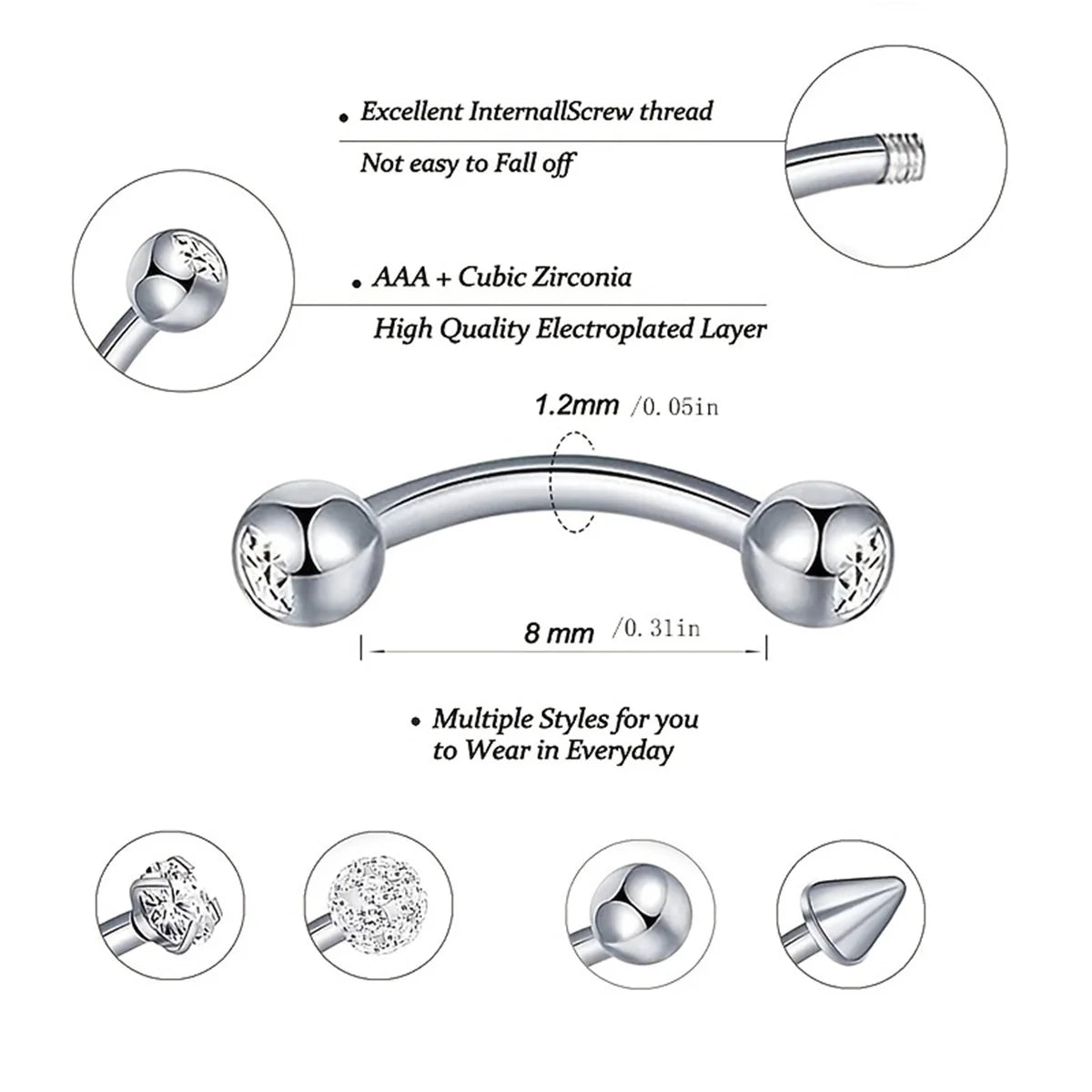 10-Pack 316L Rostfritt Stål Cubic Zirconia Hjärta Ögonbrynsringar Set - Daith Cartilage Conch Piercing Smycken