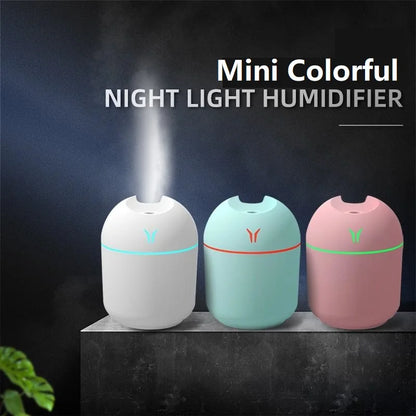 250ML Ultrasonisk Mini Luftfuktare & Aromadiffuser - Tyst Mistmaskin med LED Färgljus för Hem och Bil