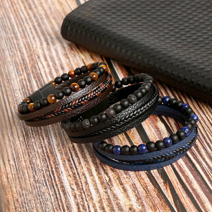 Trendigt Flätat Läderarmband för Män med Tigereye-Kulor - Mångskikts Hantverk för Stiliga Herrar - Perfekt Smycke för Gåvor 2025