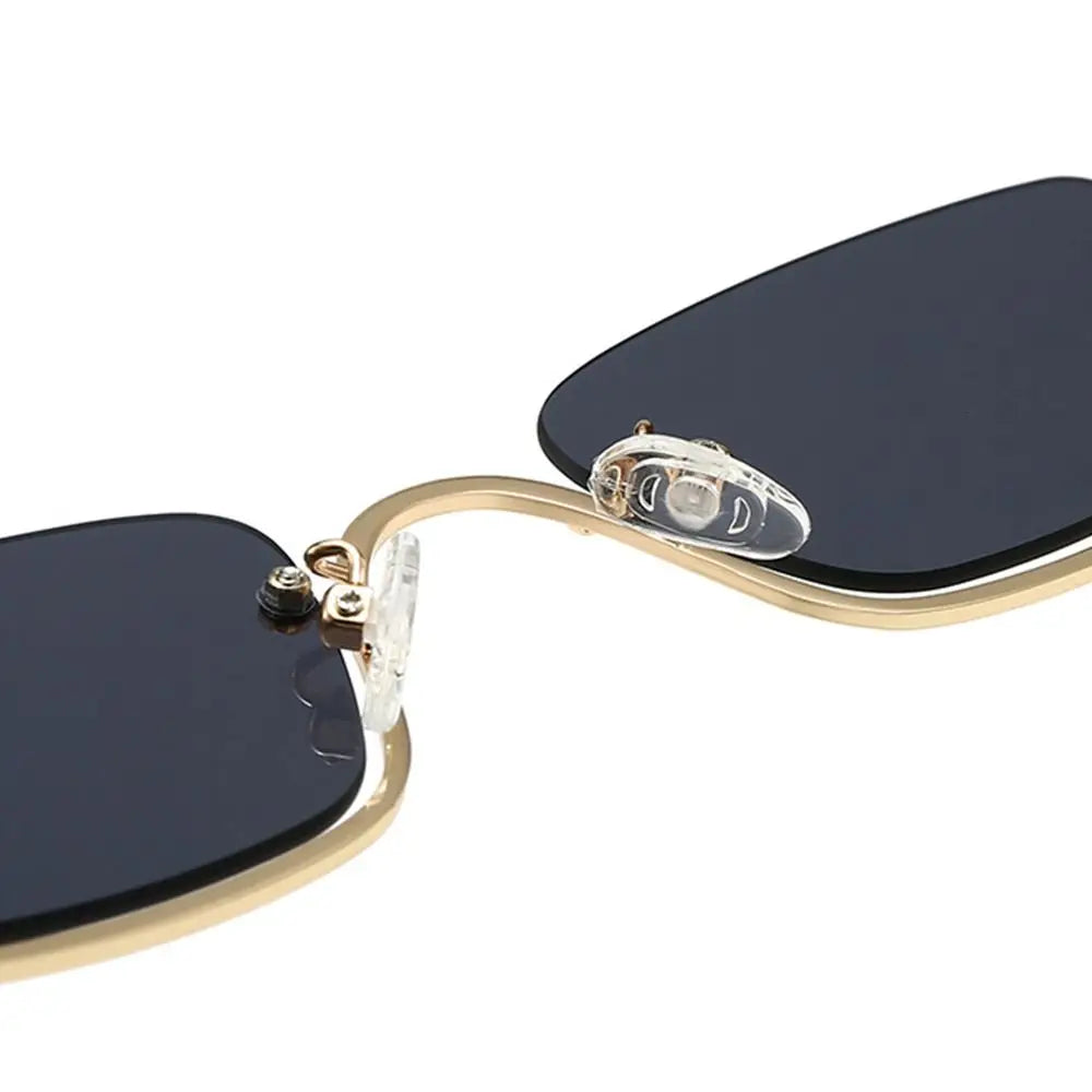 2025 NEW Small Square Women's Sunglasses Metal Half Frame Sun Glasses Vintage Shades Trendy Narrow Hip Hop Eyewear Women