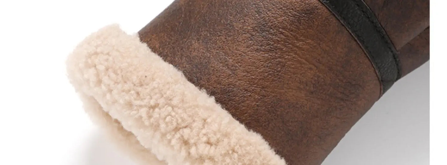 Herrar Vinterkappa i Äkta Läder - Naturlig Shearling Jacka för Motorcyklister och Piloter, Stora Storlekar upp till 7XL i Stilig Brun