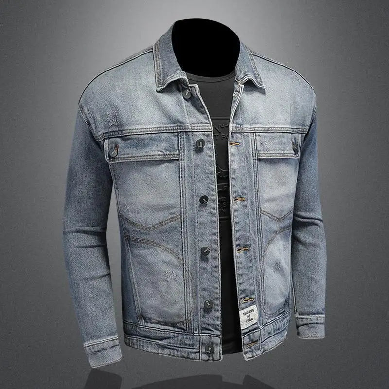 Retro Klassisk Jeansjacka för Män - Löst Passform och Avslappnad Med Fickor - Mångsidig Kragejacka för Hög Gata och Motorcykel