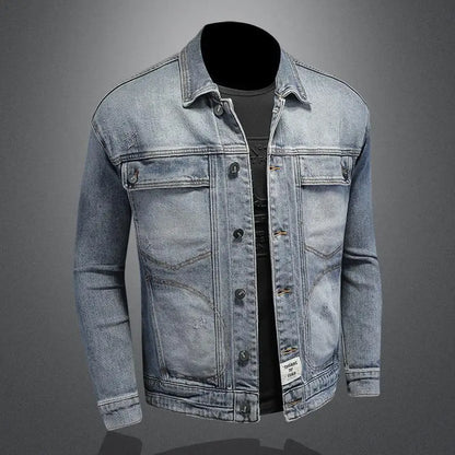 Retro Klassisk Jeansjacka för Män - Löst Passform och Avslappnad Med Fickor - Mångsidig Kragejacka för Hög Gata och Motorcykel