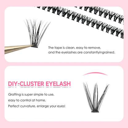 DIY Ögonfransförlängningskit - 200 PCS Klusterfransar med Lim och Förseglingsverktyg för perfekt Ögonmakeup