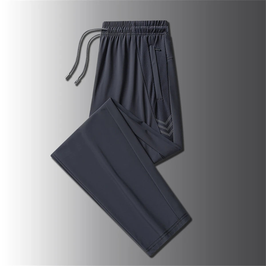 Cool Pants Men Summer Ice Silk Pants Men's Sweatpants Summer Jogger Pants Male Plus Size 8XL Trousers Reflective Strip Design