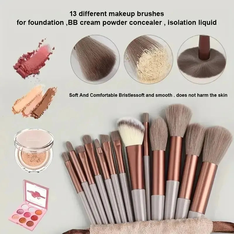 Lyxigt Sminkborstsats - Mjuka och Fuzzy Professionella Borstar för Grund, Puder och Ögonskugga - Kabuki och Blandning Skönhetsverktyg