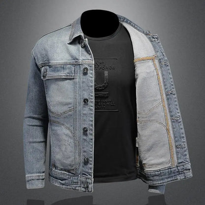 Retro Klassisk Jeansjacka för Män - Löst Passform och Avslappnad Med Fickor - Mångsidig Kragejacka för Hög Gata och Motorcykel