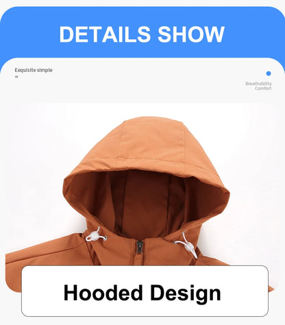 CHRLCK Men Hiking Jacket Outdoor Waterproof Fishing Hooded Sport Jacket Adjustable Drawstring Travel Jacket Mountaineering Coat