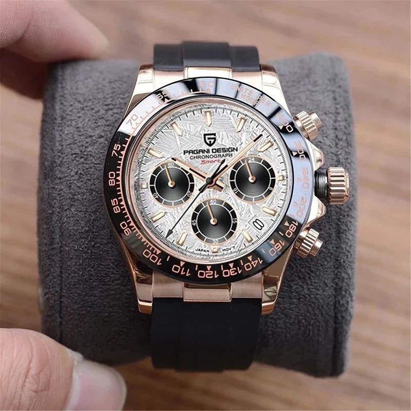 Stilren 40mm V2 PAGANI DESIGN Herrklocka - Saffirglas Retro Kranögraf med Vattentålig Rostfritt Stål - Eleganta Relogio för Män