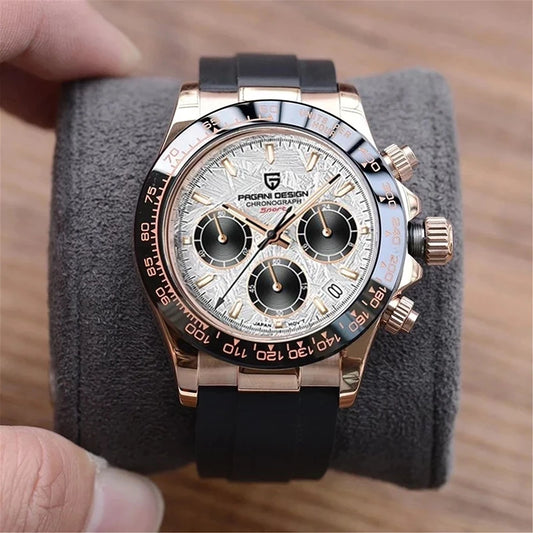 Stilren 40mm V2 PAGANI DESIGN Herrklocka - Saffirglas Retro Kranögraf med Vattentålig Rostfritt Stål - Eleganta Relogio för Män