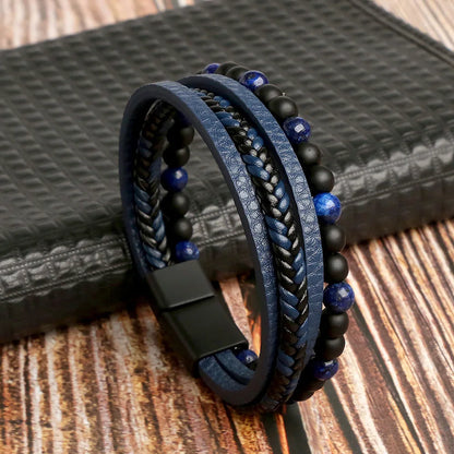 Trendigt Flätat Läderarmband för Män med Tigereye-Kulor - Mångskikts Hantverk för Stiliga Herrar - Perfekt Smycke för Gåvor 2025