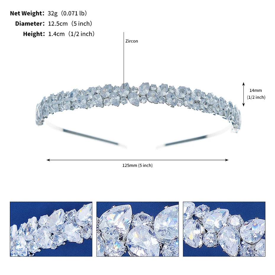 Fashion Zircon Headbands for Women Bridal Wedding Hair Accessories Silver Color Hairband Luxury Hair Jewelry Party Headpiece