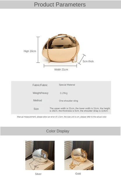 Chic Acrylic Shell Bag
✨ Modern design for special evenings
- Shiny and sleek in gold and silver
- Perfect for parties and events
- Lightweight with a durable shoulder strap
📦 Buy now a