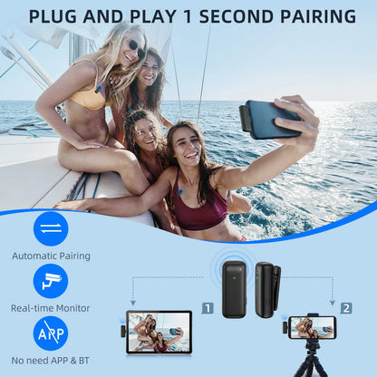 K30 Trådlös Lavalier Mikrofon med Laddningsetui – Bärbar Ljud- och Videoinspelning för iPhone, Android och Laptop. Perfekt Mikrofon för Live Gaming!
