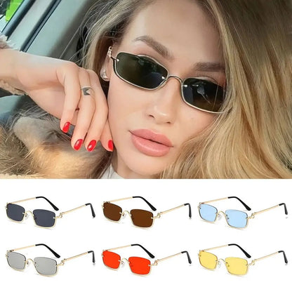 2025 NEW Small Square Women's Sunglasses Metal Half Frame Sun Glasses Vintage Shades Trendy Narrow Hip Hop Eyewear Women