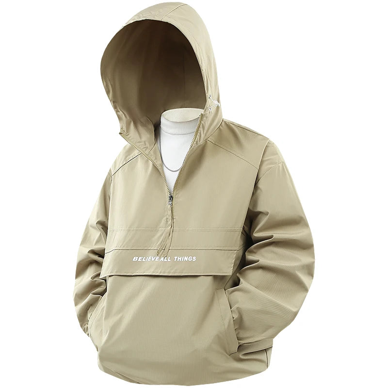 CHRLCK Men Hiking Jacket Outdoor Waterproof Fishing Hooded Sport Jacket Adjustable Drawstring Travel Jacket Mountaineering Coat