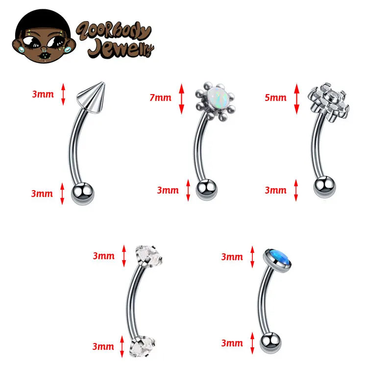 F136 Titanium Classic Eyebrow Piercing Inlaid Opal Zircon 16G Internal Thread Banana Curved Lip Navel Piercing Piercing Jewelry