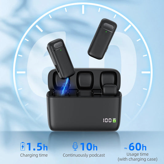 K30 Trådlös Lavalier Mikrofon med Laddningsetui – Bärbar Ljud- och Videoinspelning för iPhone, Android och Laptop. Perfekt Mikrofon för Live Gaming!
