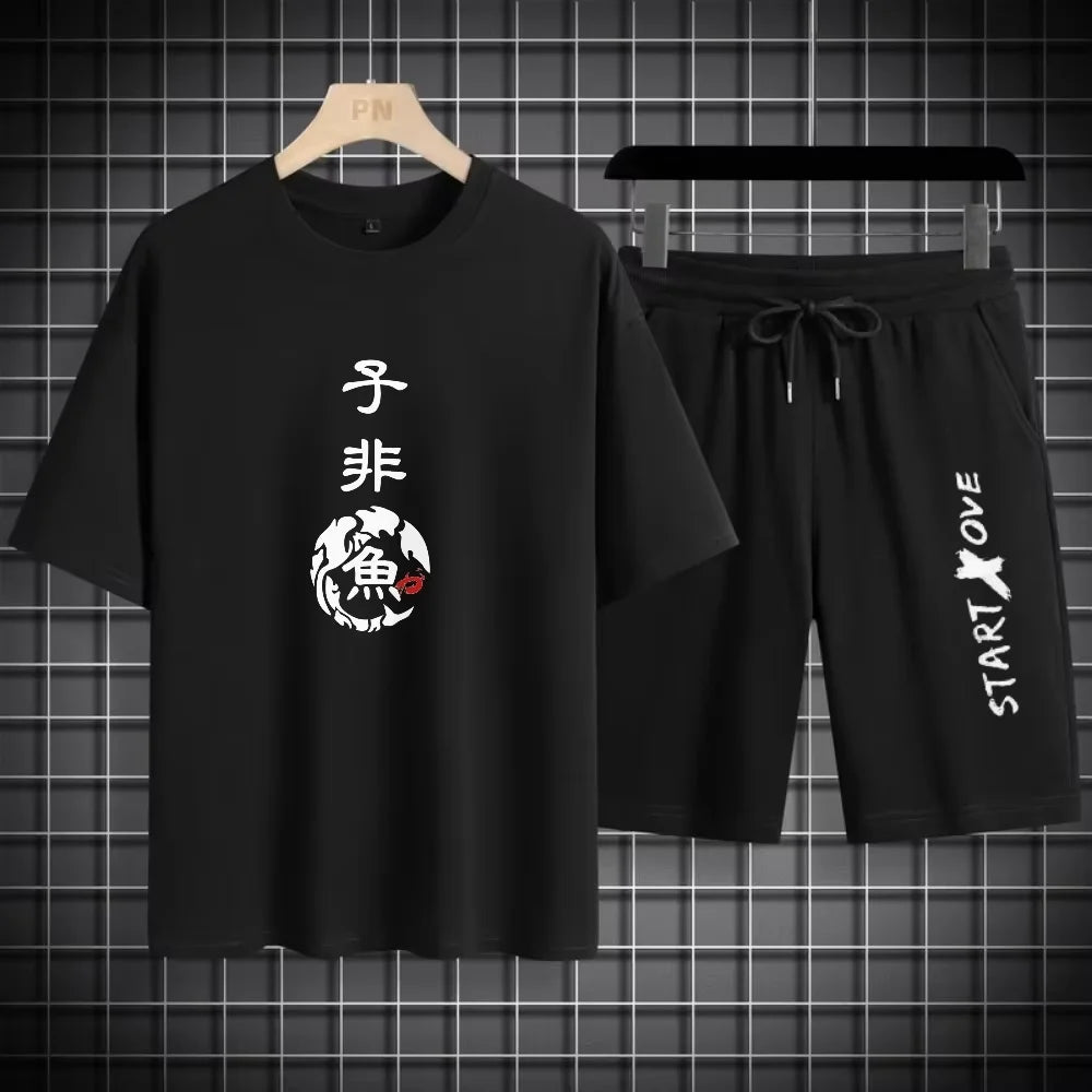 Sommar Snabbtorkande Herr Set - Trendiga Träningsdräkter med Kortärmad 3D-tryckt Sportt-shirt och Shorts. Bekväm Basket Set för Aktiv Livsstil.