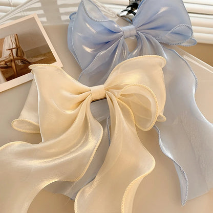 Söt Chiffon Båge Hårklämmor för Flickor - Blå Satin Bows med Glittrande Detaljer för Elegant Håraccessoar