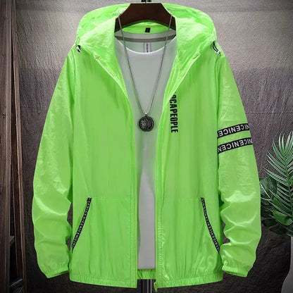 Men's Sun Protection Jacket Summer New Solid Color Stripe Print Outdoor Adventure Hooded windbreaker Men's Sunscreen Clothing