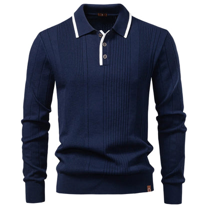 2025 Button Down Polo Shirt Men Solid Color Stripe Long Sleeve Fall Winter Luxury Warm Touch Business Casual Mens Polo Shirts