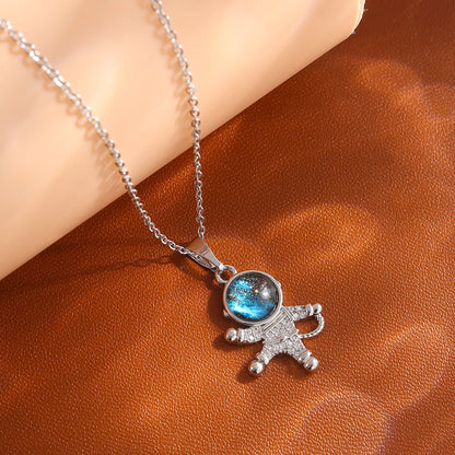 Lätt Lyxig Titanium Stål Stjärnserie Halsband för Kvinnor - Guldfärgad Planet, Måne och Astronaut Pärl-Halsband. Perfekta Smycken för Gåvor!