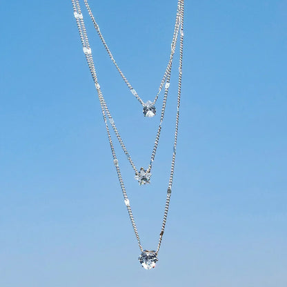 New Fashion Silver Color Double Layer Star Moon Necklace for Women Charm Delicate Zircon Stainless Steel Choker Chain Jewelry