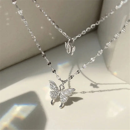 New Fashion Silver Color Double Layer Star Moon Necklace for Women Charm Delicate Zircon Stainless Steel Choker Chain Jewelry