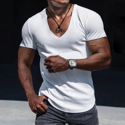 Men's Casual Slim Short Sleeve T-Shirt Sports Fitness Running V Neck Tops Summer Causal Daily Outdoor Clothing Men T Shirt S-3XL