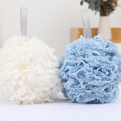 Mjuk Badskrubb med Blomformad Bubbelpuff - Avkopplande Duschsvamp och Ryggborste för Lyxiga Badupplevelser