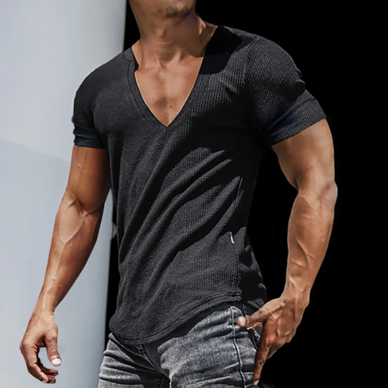 Men's Casual Slim Short Sleeve T-Shirt Sports Fitness Running V Neck Tops Summer Causal Daily Outdoor Clothing Men T Shirt S-3XL