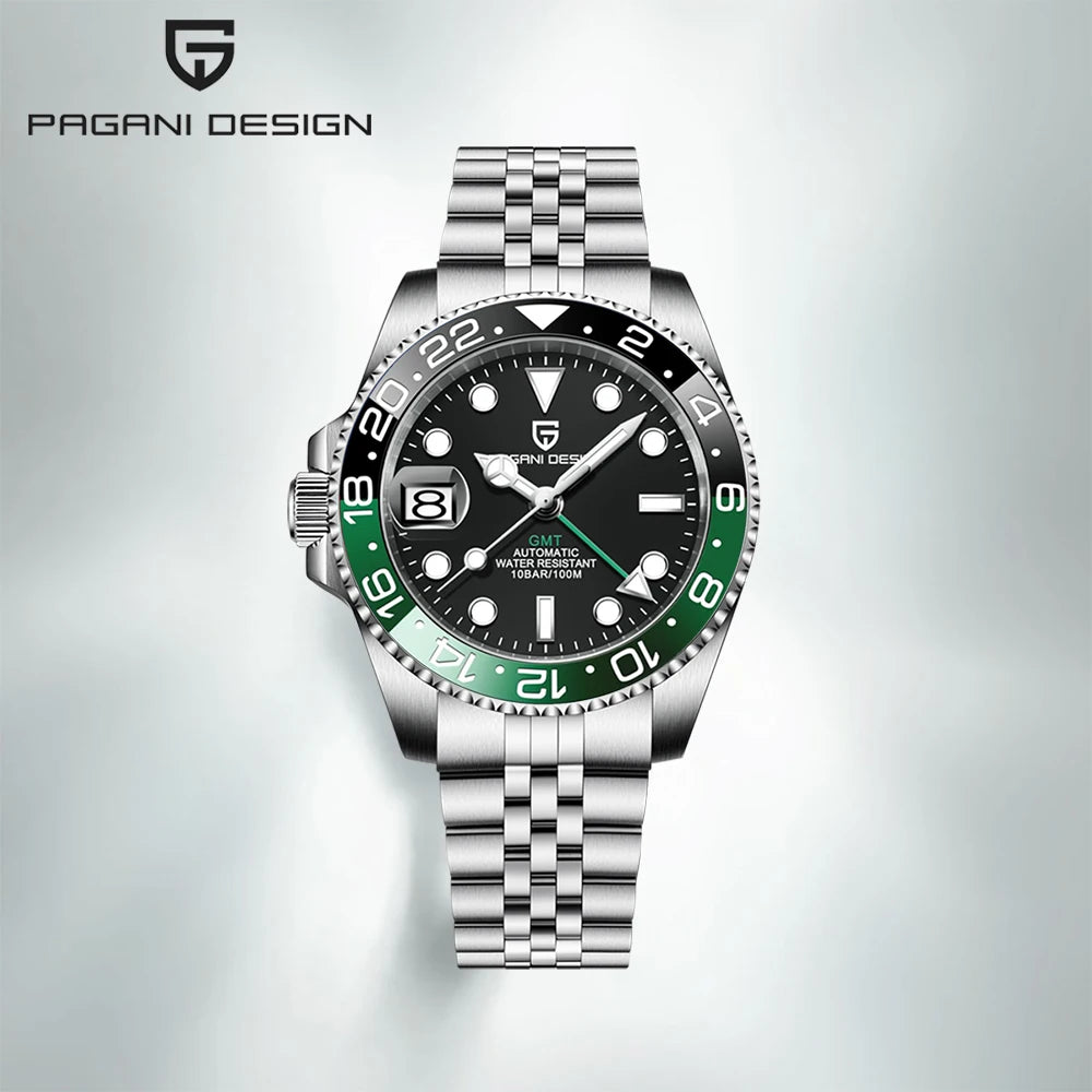 PAGANI DESIGN PD-1662 Lyxig GMT Herrmekanisk Klocka - Saffirglas, Rostfritt Stål och 100M Vattentålig Automatisk Klocka