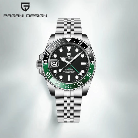 PAGANI DESIGN PD-1662 Lyxig GMT Herrmekanisk Klocka - Saffirglas, Rostfritt Stål och 100M Vattentålig Automatisk Klocka