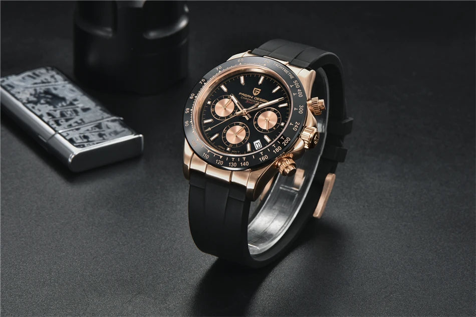 Stilren 40mm V2 PAGANI DESIGN Herrklocka - Saffirglas Retro Kranögraf med Vattentålig Rostfritt Stål - Eleganta Relogio för Män