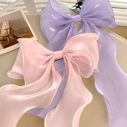 Söt Chiffon Båge Hårklämmor för Flickor - Blå Satin Bows med Glittrande Detaljer för Elegant Håraccessoar