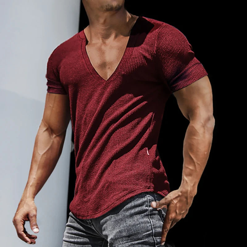 Men's Casual Slim Short Sleeve T-Shirt Sports Fitness Running V Neck Tops Summer Causal Daily Outdoor Clothing Men T Shirt S-3XL