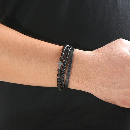 Trendigt Flätat Läderarmband för Män med Tigereye-Kulor - Mångskikts Hantverk för Stiliga Herrar - Perfekt Smycke för Gåvor 2025