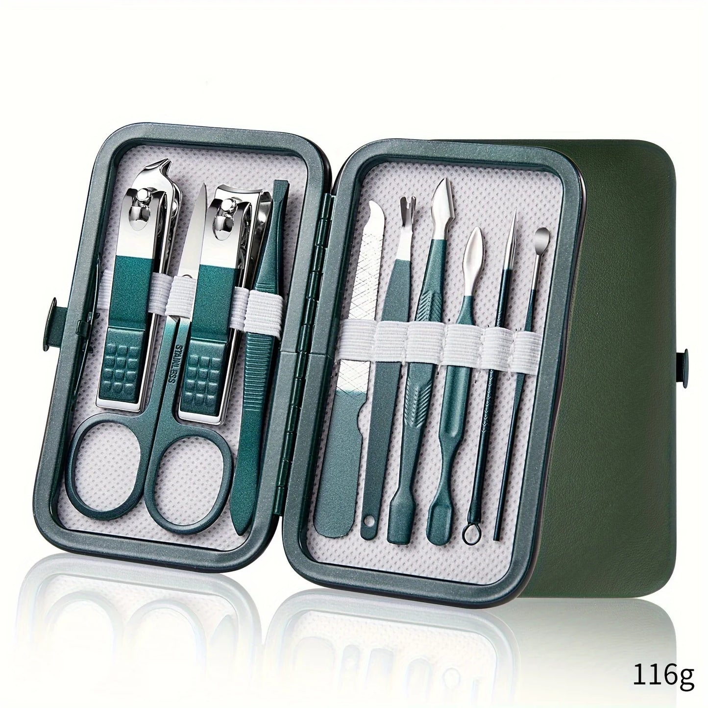 Lyxigt Nagelvårdsset i Rostfritt Stål - Professionellt Manikyr- & Pedikyrset med 7/10/12/18 Delar - Praktisk Resefodral