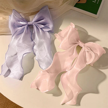 Söt Chiffon Båge Hårklämmor för Flickor - Blå Satin Bows med Glittrande Detaljer för Elegant Håraccessoar