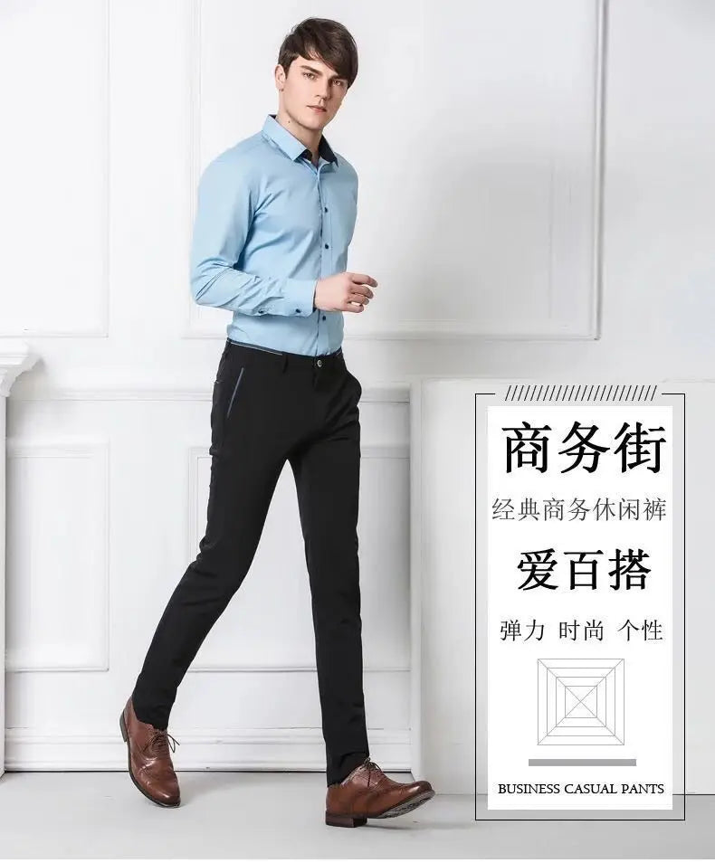 Elegant Herrbyxor - Slim Fit Kontorsbyxor för Vår och Höst - Koreansk Stil i Rakt Snitt för Avslappnad Streetwear