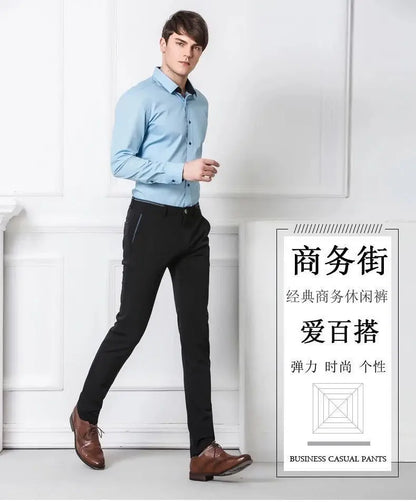 Elegant Herrbyxor - Slim Fit Kontorsbyxor för Vår och Höst - Koreansk Stil i Rakt Snitt för Avslappnad Streetwear