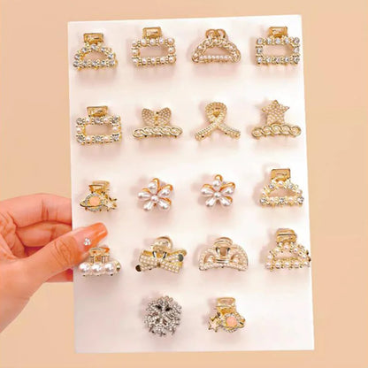 Söt Set med Rhinestonepärlor - Geometriska Metallhårklor för Kvinnor och Flickor - Mini Hårspännen och Accessoarer