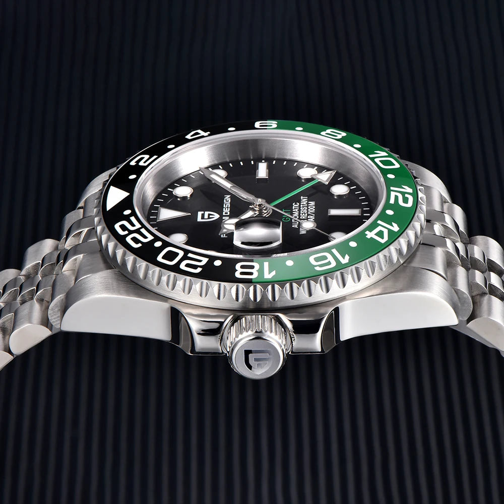 PAGANI DESIGN PD-1662 Lyxig GMT Herrmekanisk Klocka - Saffirglas, Rostfritt Stål och 100M Vattentålig Automatisk Klocka