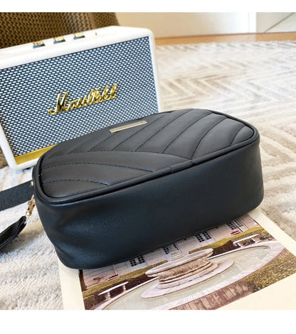 High quality women's PU rolling strip camera bag shoulder bag mobile phone bag casual crossbody bag
