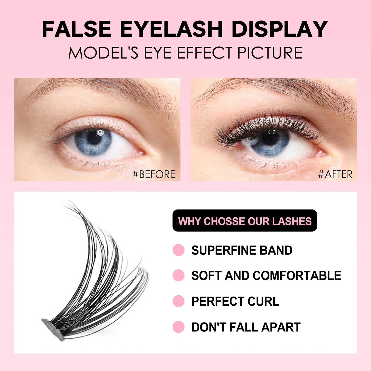 DIY Ögonfransförlängningskit - 200 PCS Klusterfransar med Lim och Förseglingsverktyg för perfekt Ögonmakeup