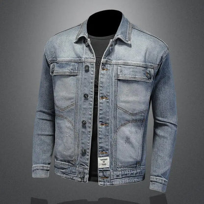 Retro Klassisk Jeansjacka för Män - Löst Passform och Avslappnad Med Fickor - Mångsidig Kragejacka för Hög Gata och Motorcykel